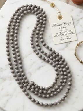 Plunder Yara Distressed Gray Multi-Strand Wood Bead Necklace 65"